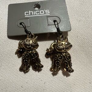 Chico's Whimsical Gold Cat Earrings